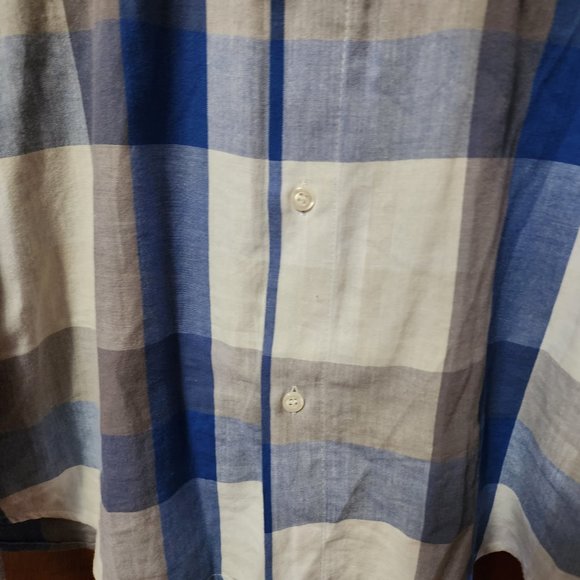 Men's XL Pop Icon White/Blue/Gray Plaid Long Sleeve Button Down Shirt USA Made - Picture 6 of 9